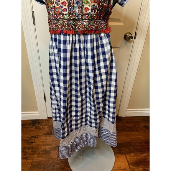 Comme Des Garcons Tao Blue & White Gingham Plaid Embroidered Dress Sz Small NWT - Picture 3 of 9